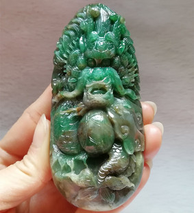 收藏南阳独山玉生肖龙手把件老坑独玉石把玩件龙生富贵小摆件附证