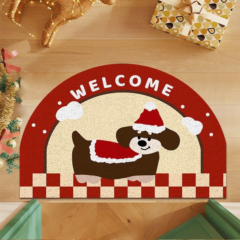入户门地垫卡通圣诞小狗丝圈地垫家用门口蹭土耐磨脚垫除尘防滑垫