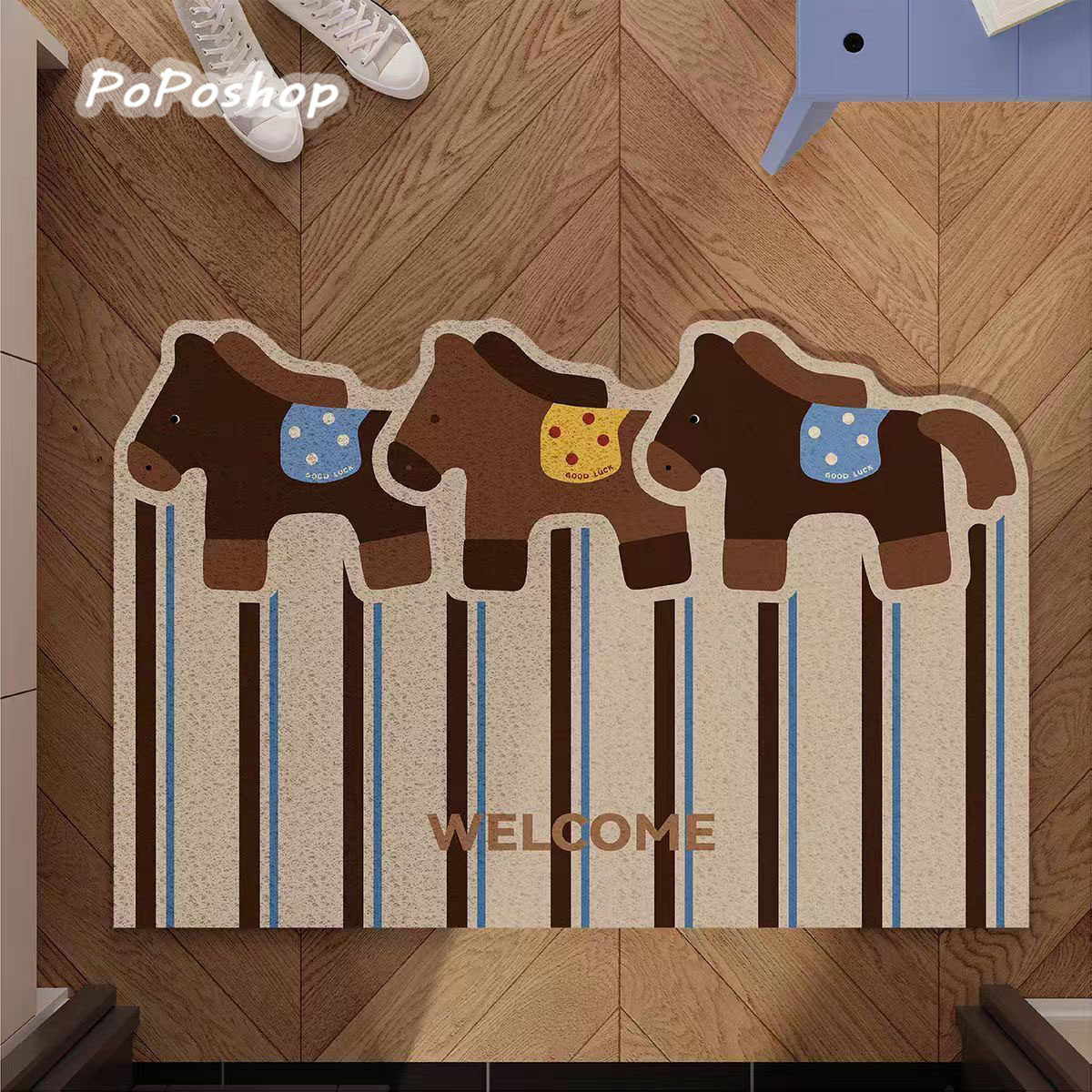 PoPo连盏入户门地垫家用丝圈可裁剪卡通马年美式玄关脚垫防滑蹭灰,居家布艺,入户地垫,淘宝优惠券,粉丝福利购,淘宝优惠卷