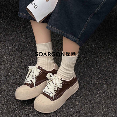 深港专柜2025新品圆头系带厚底舒适女士运动休闲鞋子W1712X89820