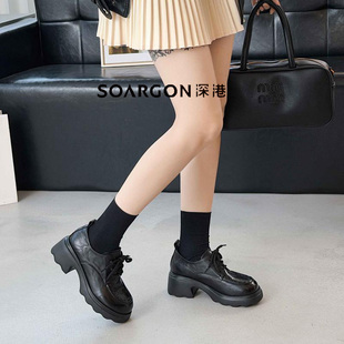 深港专柜2026春季新款时尚系带粗高跟舒适女乐福单鞋L1260C89889