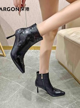 深港专柜2025冬季新品细高跟尖头时尚气质女士短靴子W588X89726