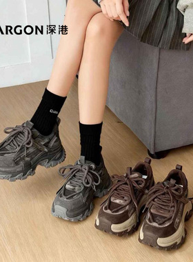 深港专柜2025冬季新款圆头系带厚底休闲百搭女士老爹鞋W562X89837