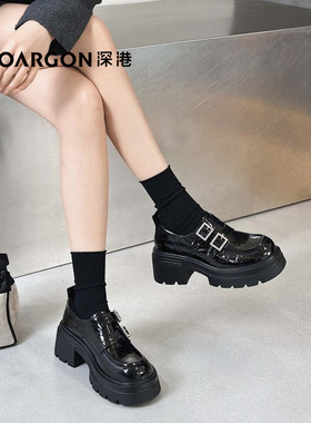 深港专柜2025新品时尚圆头厚底粗跟深口舒适乐福鞋女W1330C89417