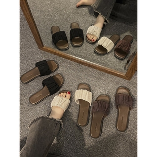 法式 女夏季 网红爆款 高级感平底一字拖鞋 沙滩 外穿爆款 凉拖ins凉鞋
