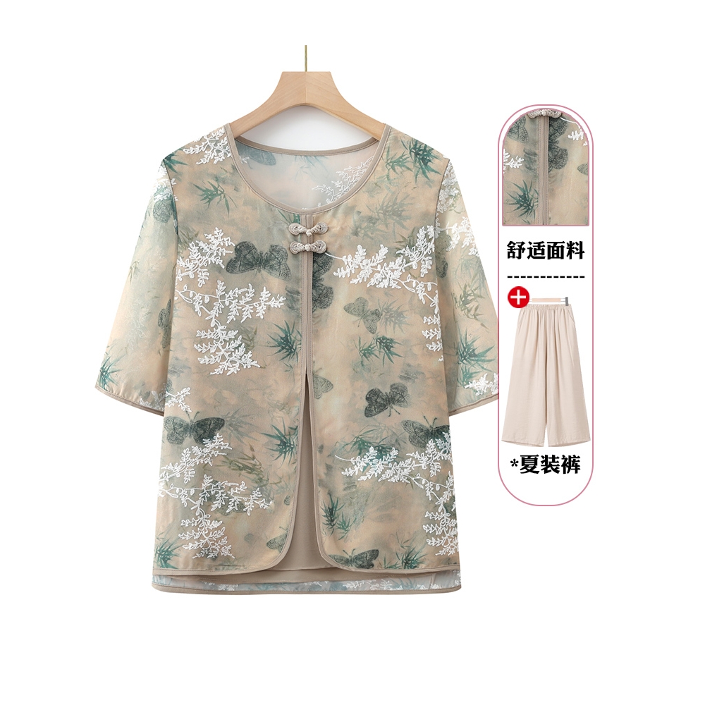 网红爆款奶奶夏装薄款两件套中老年人女装衬衫70岁老人衣服妈妈七