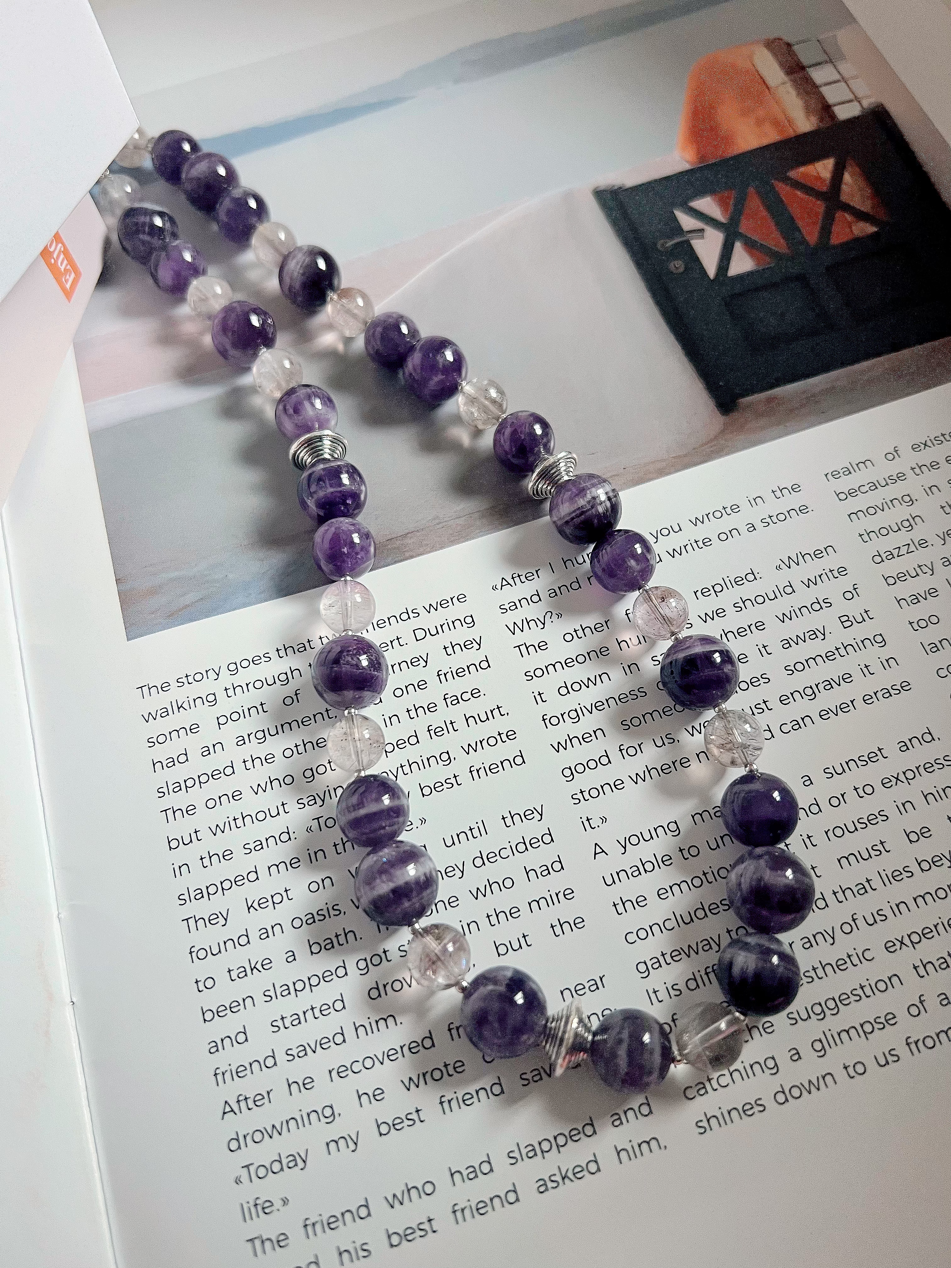 原创设计【玉壶光转】欧美原始纹理感梦幻紫水晶通用男女短项链