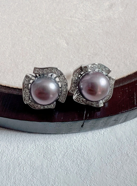 高级小众轻奢温柔质感款立体造型镶嵌强光灰紫色巴洛克女耳饰耳钉