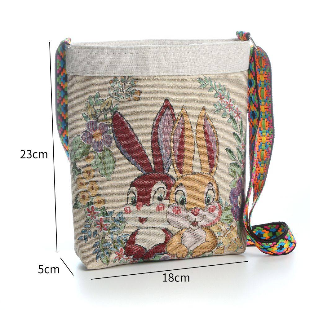 Wo Piao Liang 新款卡通兔子帆布包双面图案刺绣金丝提花斜跨包,箱包皮具/热销女包/男包,小方包,淘宝优惠券,粉丝福利购,淘宝优惠卷