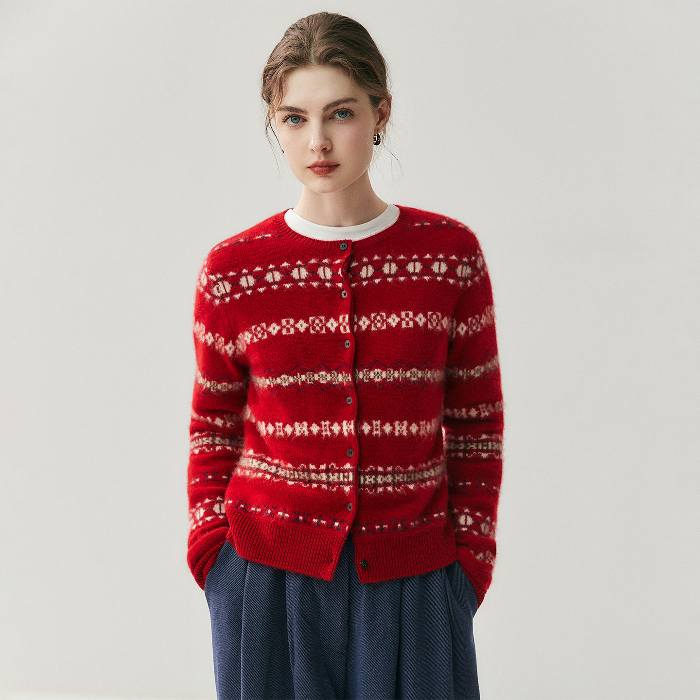 复古系列~~提花圆领山羊绒针织开衫女外套,女装/女士精品,毛针织衫,淘宝优惠券,粉丝福利购,淘宝优惠卷