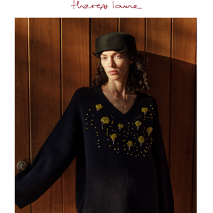 【WOOLIDAY系列】重手工立体钉珠假日氛围羊绒V领重磅针织毛衣