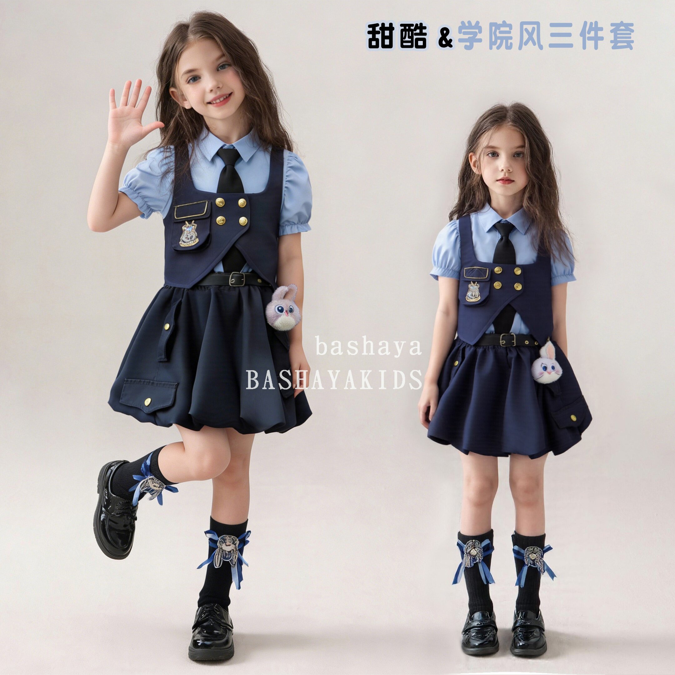 女童海军领学院风制服连衣裙