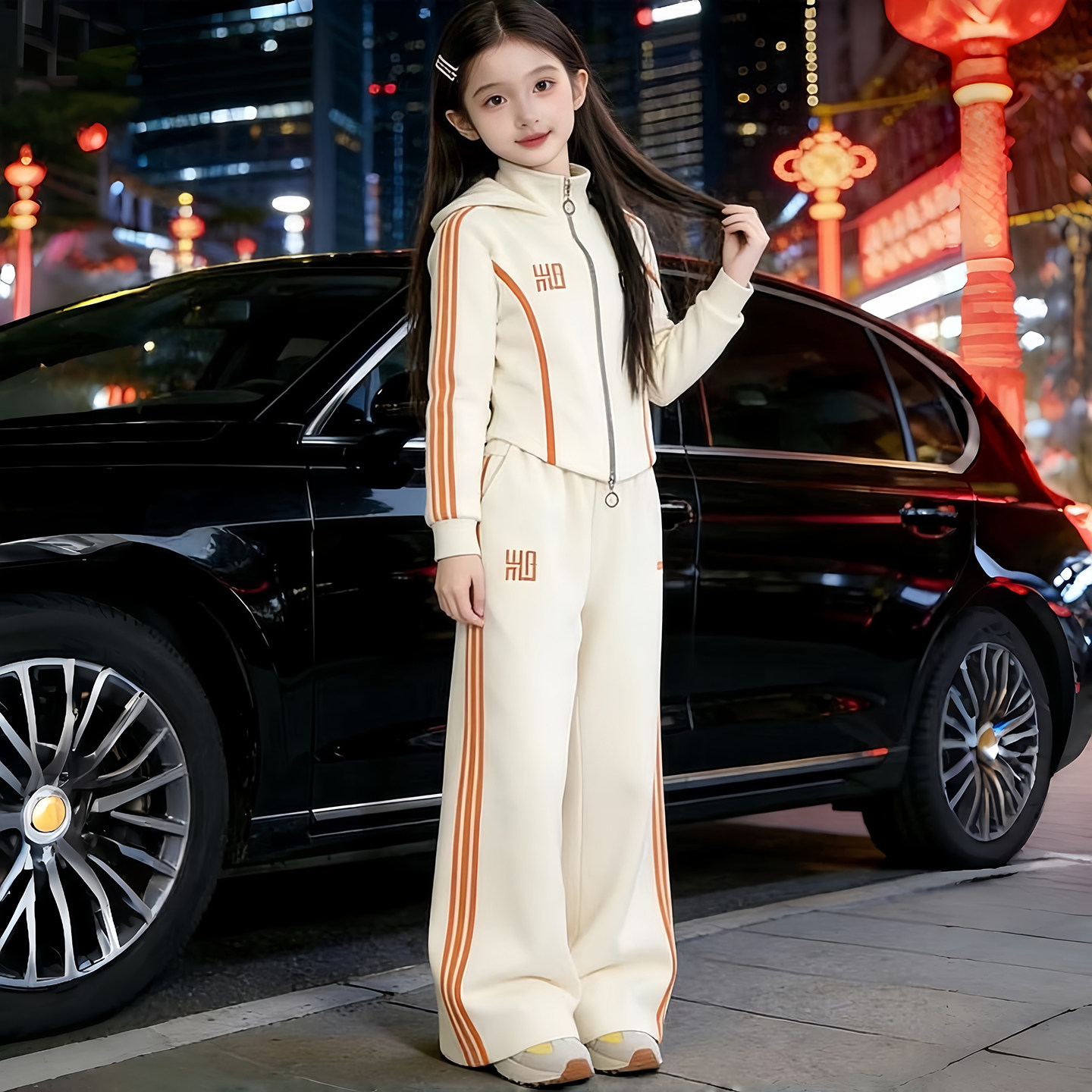 女童春装套装韩版运动风卫衣衣儿童春季撞色条纹显瘦阔腿裤两件套