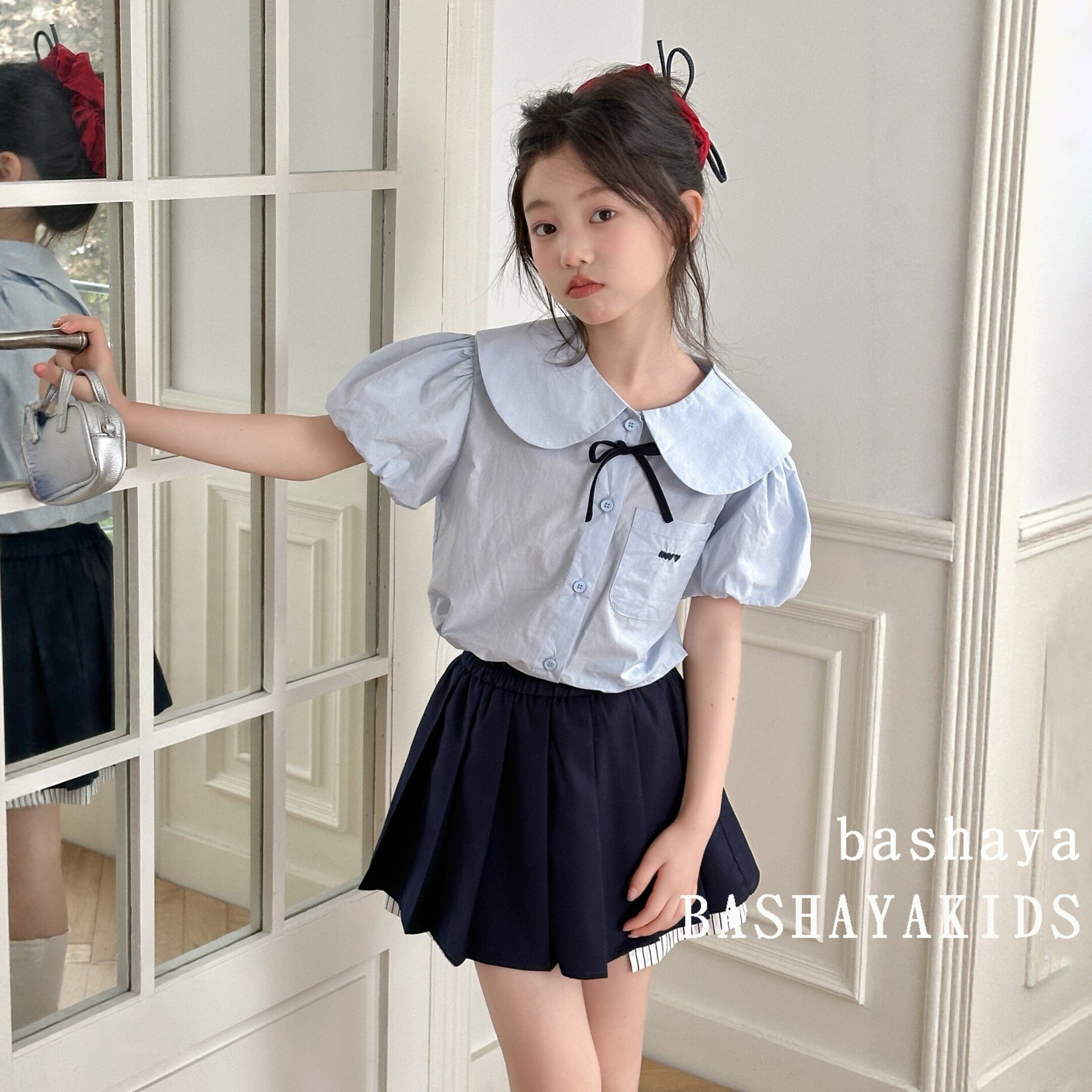 女童夏套装韩版学院风童装儿童夏季2026新款短袖上衣休闲漂亮裙子