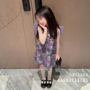 儿童富家千金感裙子碎花吊带连衣裙女童夏季新款韩版时尚漂亮夏裙