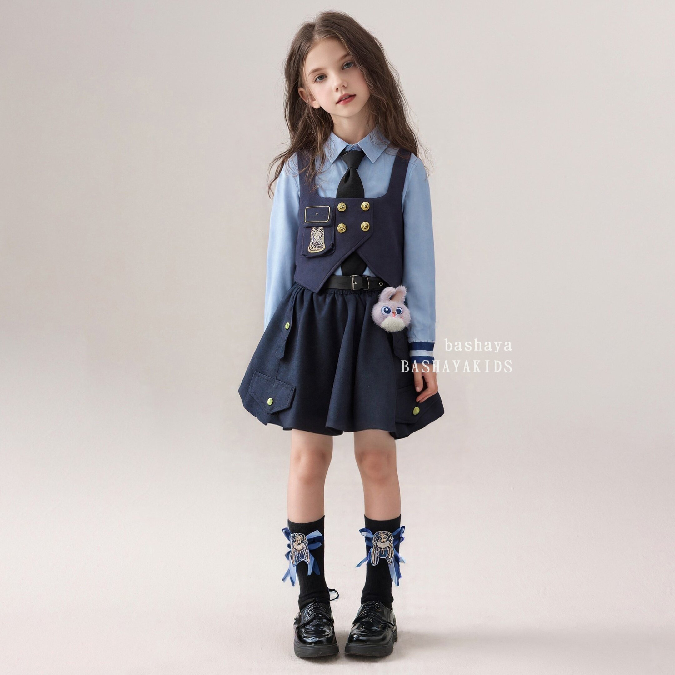 芭莎娅女童学院风连衣裙卡通风警官制服公主裙cos表演服新款