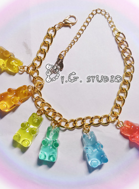 手做日本小熊软糖橡皮彩虹色手链