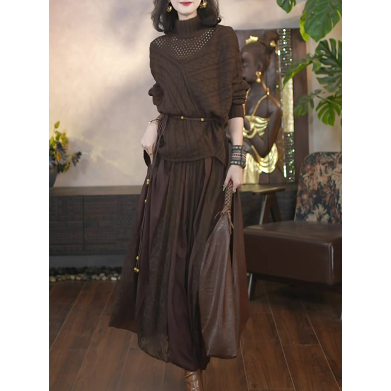 高级感时尚轻奢套装裙女2025秋季新款气质镂空长袖针织衫+半身裙,女装/女士精品,时尚套装,淘宝优惠券,粉丝福利购,淘宝优惠卷