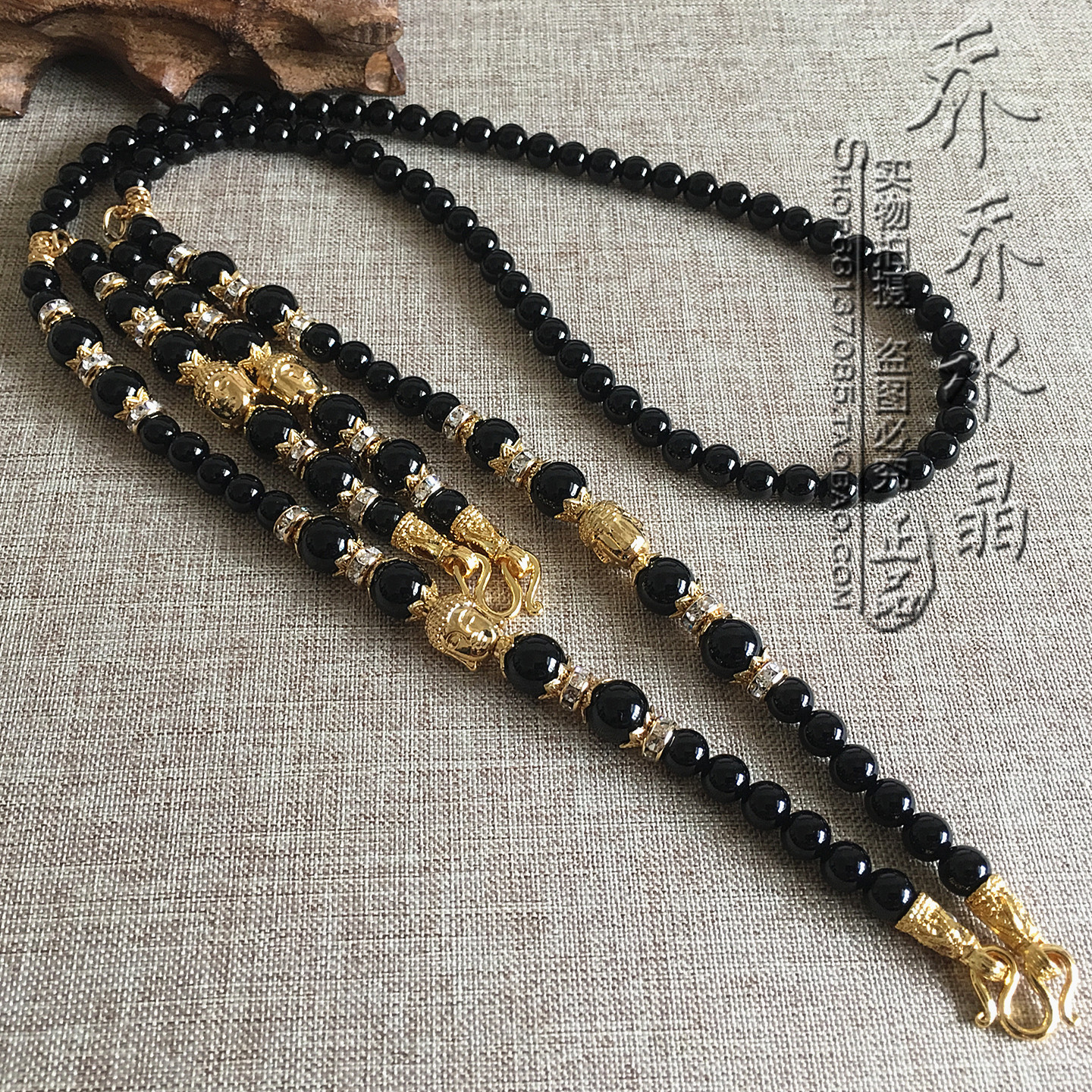 黑玛瑙水晶项链金色银色泰国佛牌双层毛衣挂链 可订其他款式