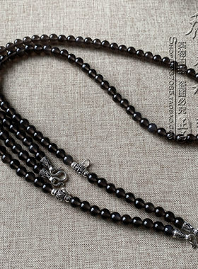 天然冰种黑曜石泰国佛牌双层挂链