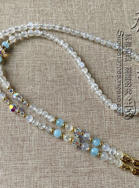 天然蓝月光石海蓝宝唐卡毛衣项链金色超闪泰国佛牌挂链可定做款式