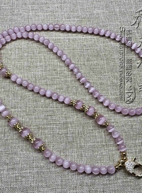 粉色猫眼石唐卡项链 金色泰国佛牌毛衣挂链 可定制其他款式