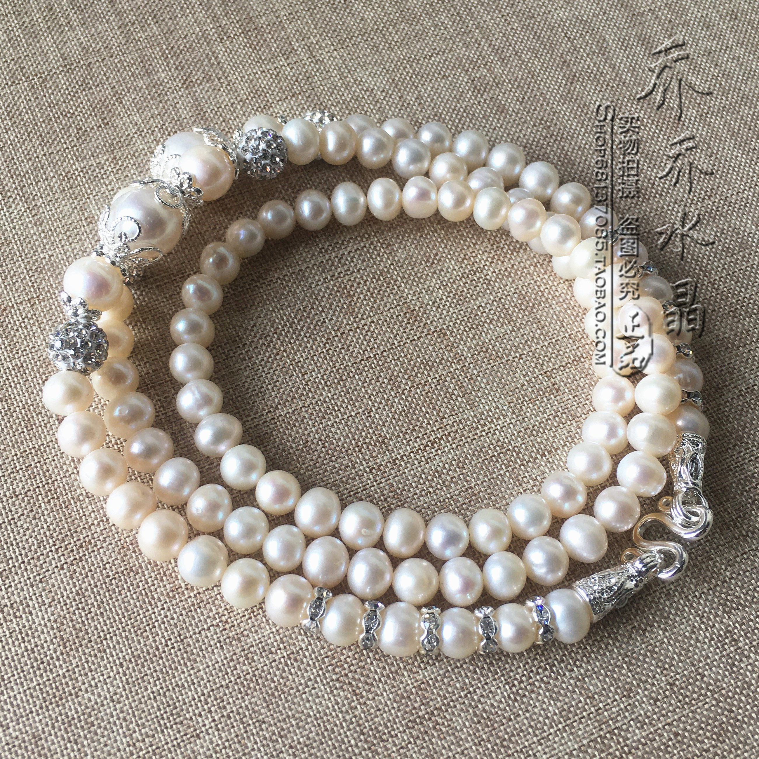 天然珍珠毛衣唐卡项链 银色钻球泰国佛牌 挂链可定制其他款式