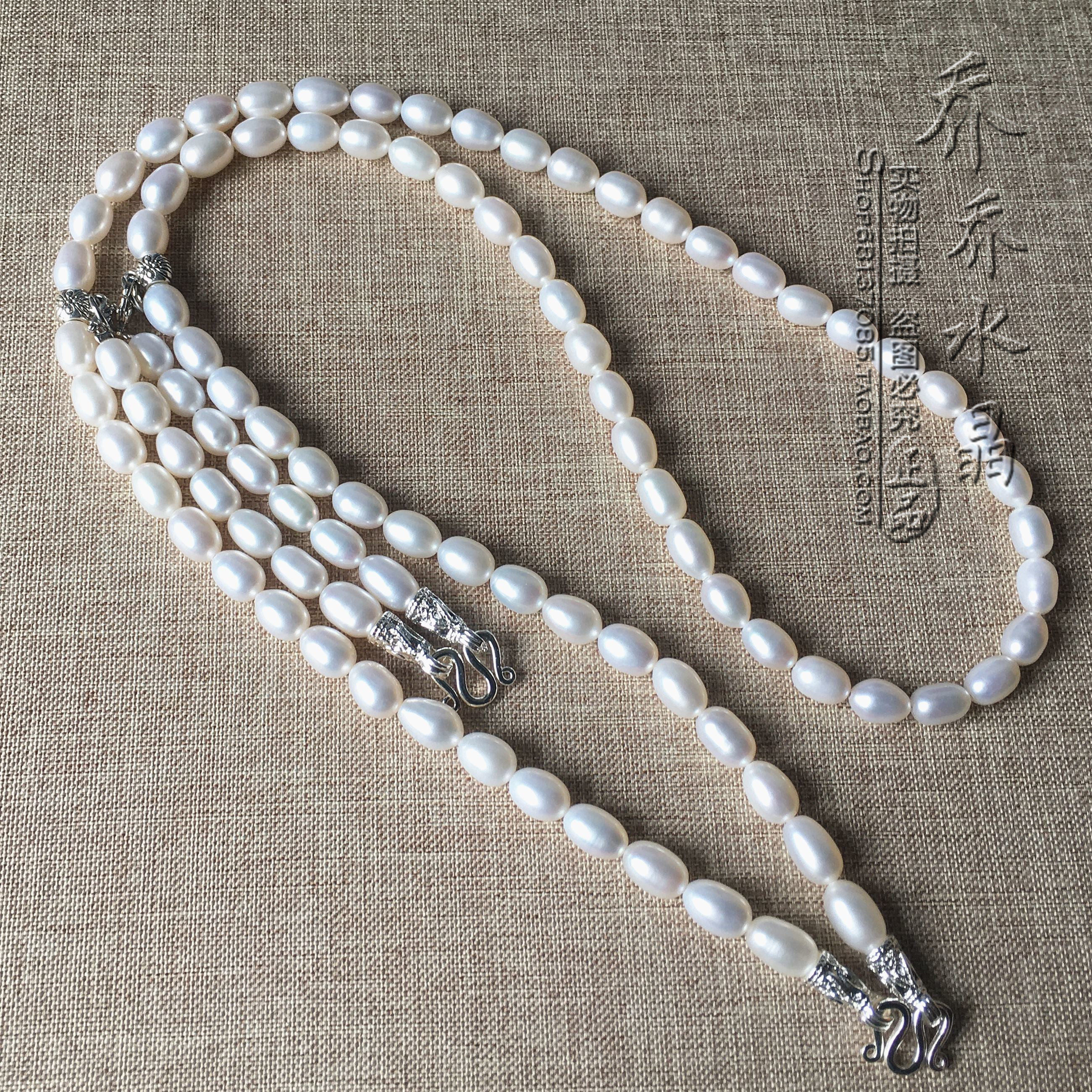 天然长米珠珍珠双层项链 银色泰国佛牌挂链 可定制其他款式