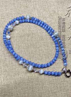 蓝猫眼石唐卡毛衣项链金色银色超闪泰国佛牌不对称款挂链可定制