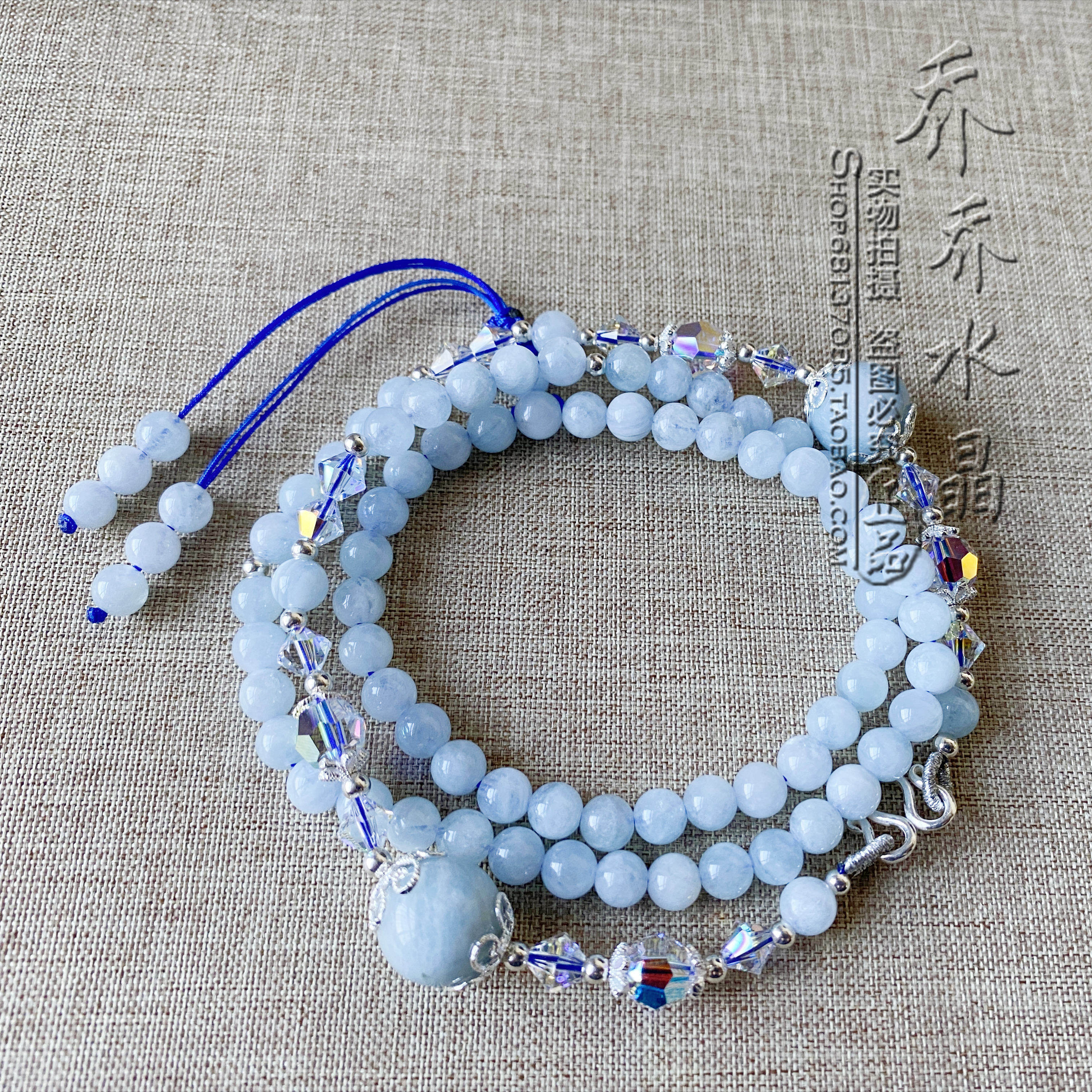 海蓝宝水晶唐卡项链超闪银色泰国佛牌毛衣挂链可订做其他款式