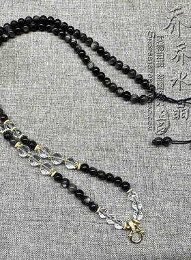 天然黑曜石银曜石白水晶唐卡项链项链泰国佛牌毛衣挂链可定制款式