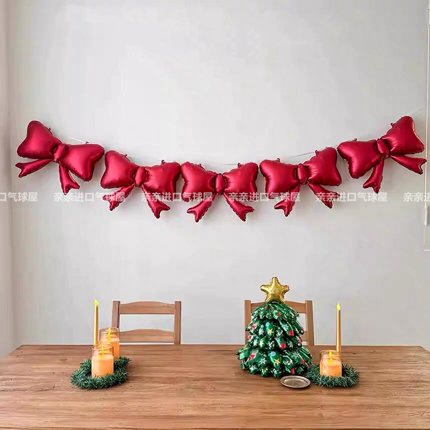 七夕节布置哑光红色金色蝴蝶结铝膜气球生日派对橱窗装饰拍照道具