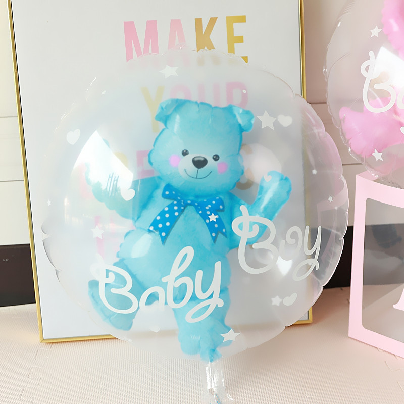 宝宝周岁可爱双层粉色蓝色小熊泰迪熊气球儿童生日布置装饰波波球