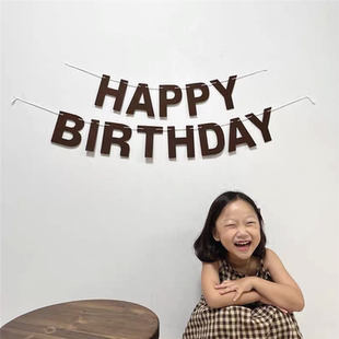 韩国ins毛毡咖色生日拉旗百天字母拉旗简约儿童周岁场景布置纪念