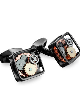 英国高端袖扣Tateossian RT方形机械齿轮衬衫袖扣黑色七夕送男友