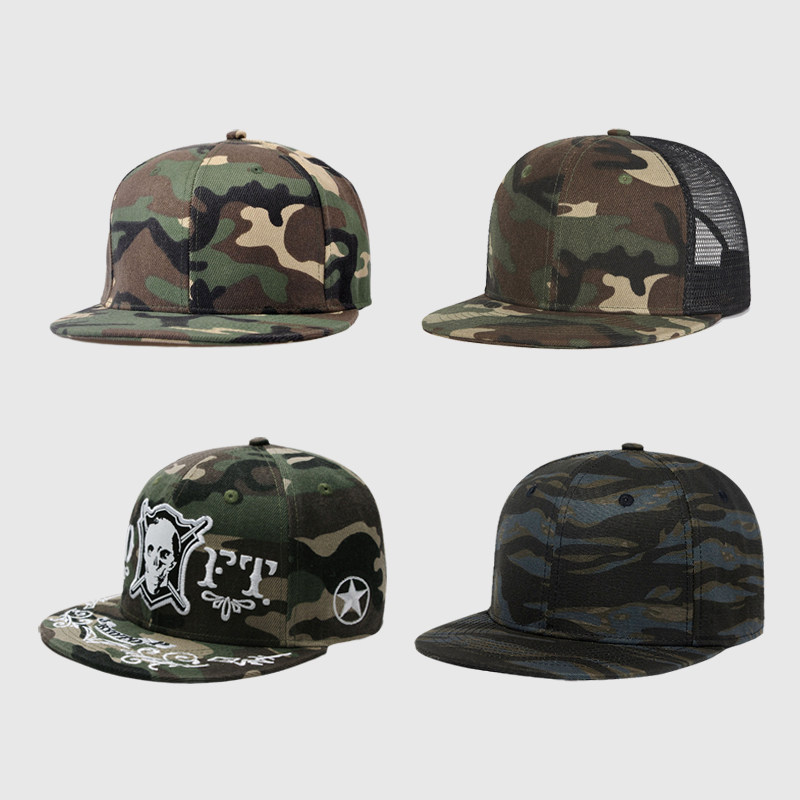 迷彩平沿帽青年出游夏季帽子宽檐休闲时尚嘻哈帽hiohop街舞网帽潮