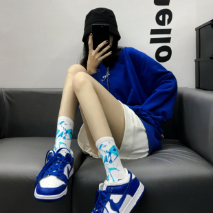袜子女ins潮欧美街头迷彩中筒袜滑板街舞运动嘻哈闪电个性长袜棉