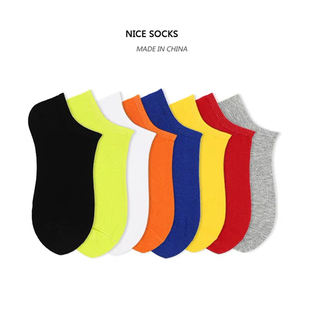 薄款 潮短袜夏季 纯棉防臭吸汗低帮浅口女袜 男士 ins纯色荧光船袜子