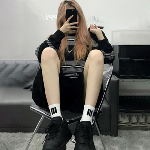 FG复古三条杠男女中短筒棉袜子 ins网红同款竖条运动防臭吸汗潮袜