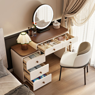 2025新款小户型实木梳妆台卧室现代简约奶油风主卧化妆桌斗柜一体