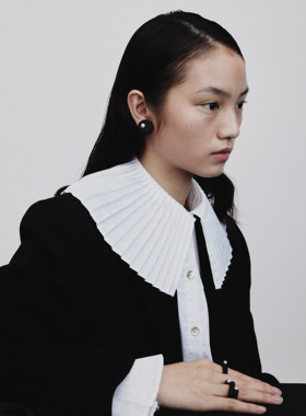 吾也 珠落墨盘系列 陶泥贝珠嵌珠黑色日常耳夹耳环