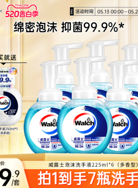 威露士泡沫抑菌洗手液儿童抑菌滋润225ml*6瓶套装家用清洁