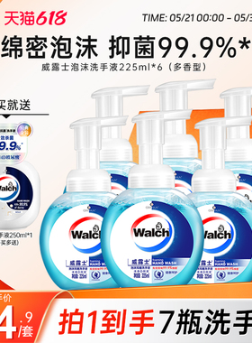 威露士泡沫抑菌洗手液儿童抑菌滋润225ml*6瓶套装家用清洁