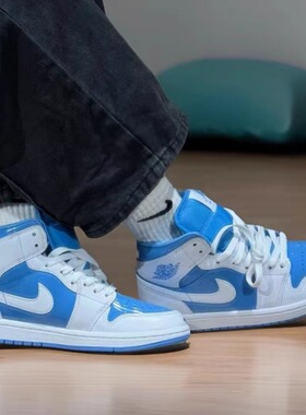 AIR JORDAN1 Mid SE 男子漆皮百搭白蓝中帮休闲运动鞋 FZ2142-114