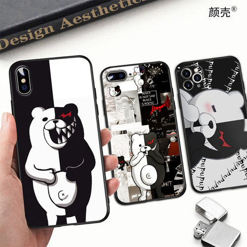 弹丸论破黑白熊手机壳适用XS苹果12mini磨砂11PROMAX硅胶6S78PLUS