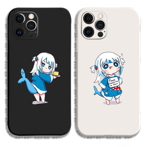 鲨鱼古拉可爱侧边12液态硅胶678手机壳11适用XS MAX苹果XR保护套iPhone14玻璃小米13PRO华为P50软VIVOPPO