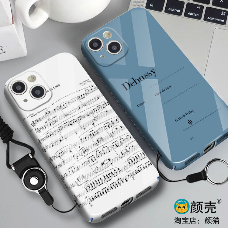 德彪西月光钢琴曲谱手机壳适用iphone15promax菲林14Plus全包边12苹果XR小米13华为mate60pro玻璃光面硬壳100