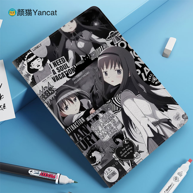 魔法少女小圆 晓美焰平板皮套11适用ipad789保护壳pro10.5全包mini6软air234蚕丝纹9.7寸华为matepad10.8小米