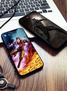 黑豹 钢铁侠电影6s适用x手机壳8plus磨砂iphone11软壳7挂绳全包边