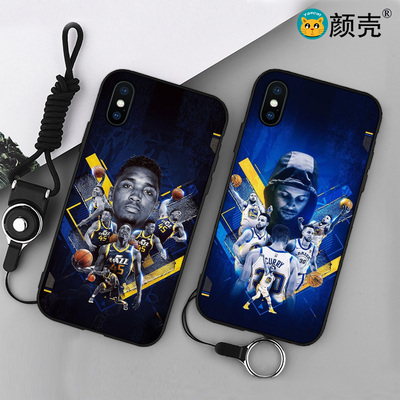 勇士队库里米切尔6s适用x手机壳8plus磨砂iphone11防摔软壳7挂绳6